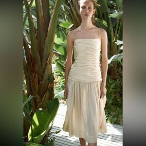 Zara ZW Collection Draped Midi Dress Ruched Cream Strapless Midi Dress - S NWT
